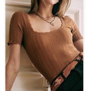 SOLD Sezane Anil Brown Ribbed Knit Top Small